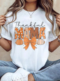 100% Cotton Thanksgiving Graphic Women T Shirt Thankful Mama Fall Pumpkin Spice Thanksgiving Women T-Shirt