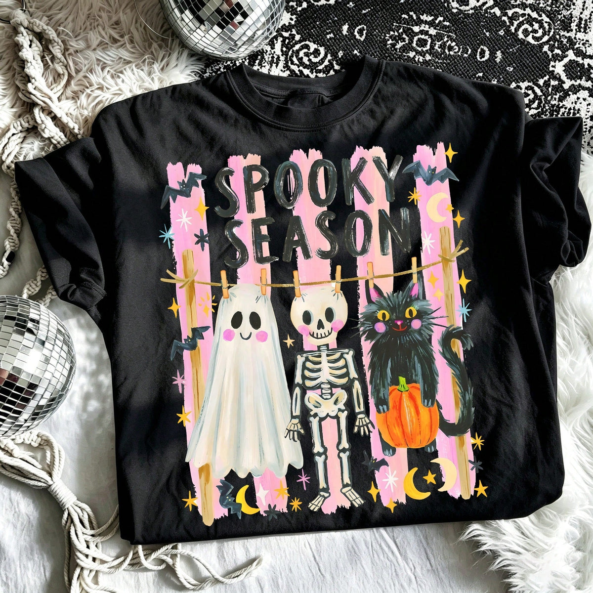 Spooky Season Cute Ghost Skeleton Black Cat Graphic Tee Halloween Preppy Aesthetic Graphic Short Sleeve Fall Party Outfits