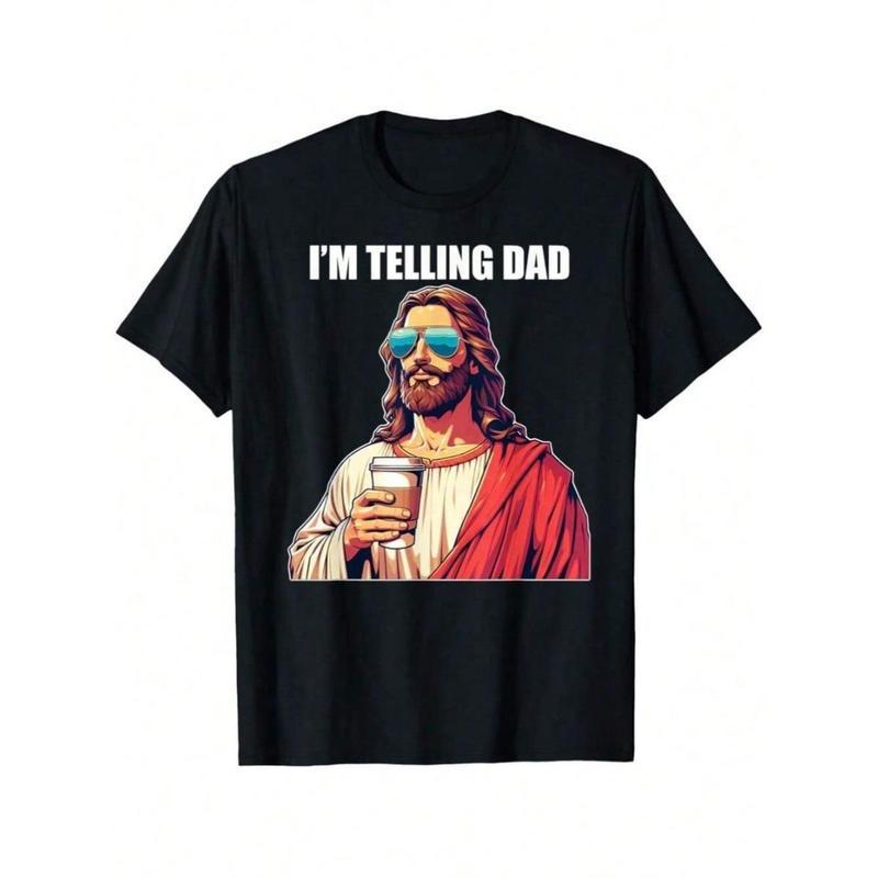I'm Telling Dad Shirt Funny Religious Christian Jesus Meme T-Shirt Oversized Short Sleeve Classic Heavy Cotton T Shirt Printed Graphic Tee Women's Casual Short-Sleeved Top -Versatile Basic T-Shirts Fit Womenswear Cute Black Summer Streetwear Shortsleeve