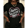 Women Happy Valentines Day Heart Print T-Shirt Fashion Casual Round Neck Short Sleeve For Valentine Day Celebration