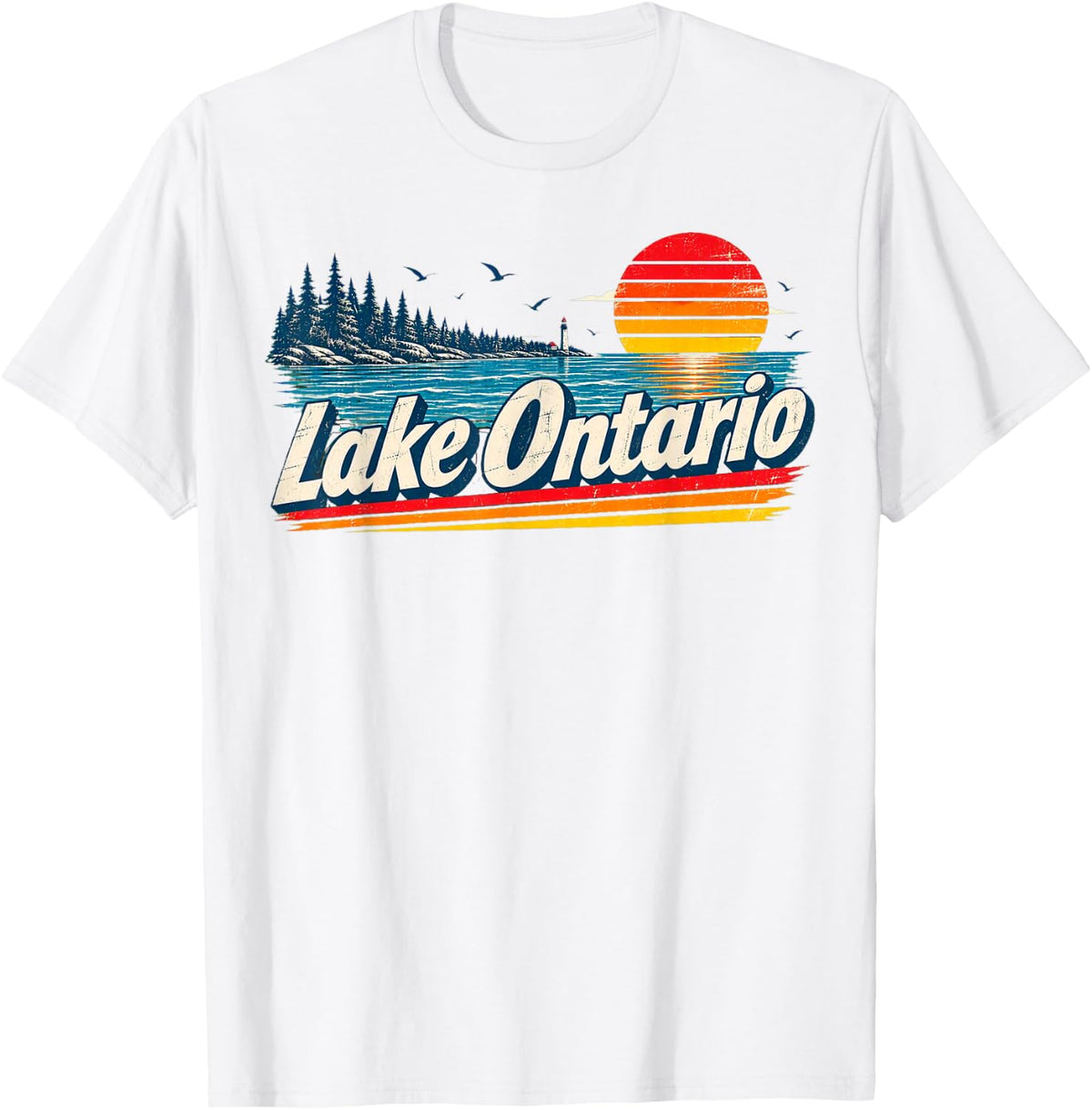 Retro Lake Ontario T-Shirt, Vintage Sunset Lake Graphic Tee, Men Women Casual Short Sleeve Top, Ontario Lake Souvenir Shirt