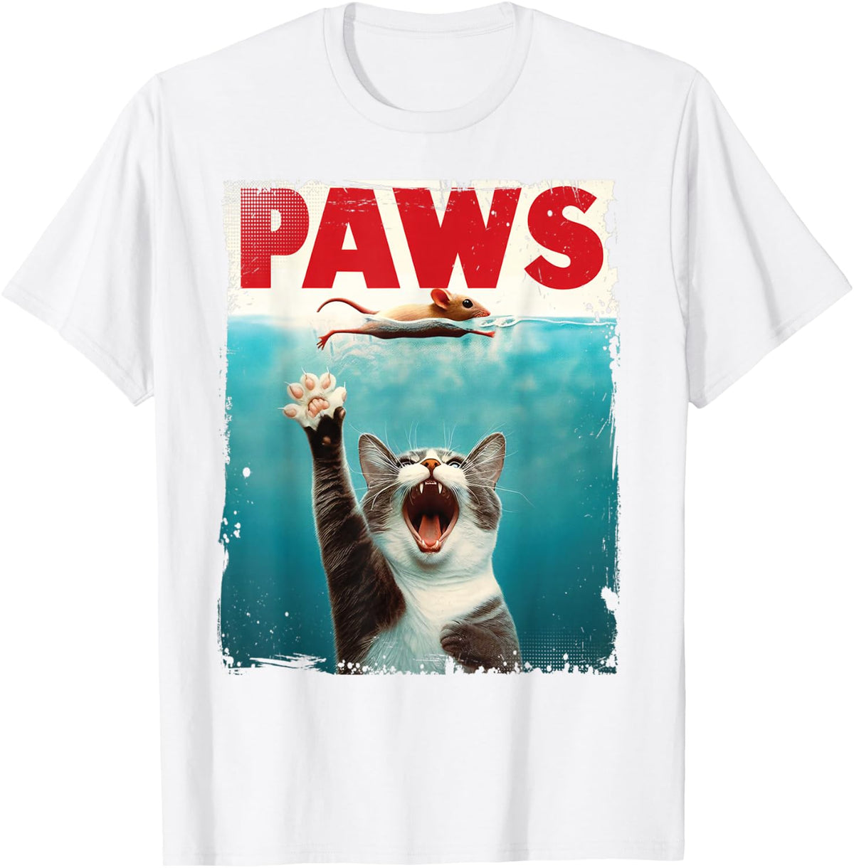 Paws Parody Cat Mouse T-Shirt, Humorous Cat Chasing Mouse Graphic Tee, Kitten Animal Lover Shirt, Funny Casual Cat Lover Gift Top
