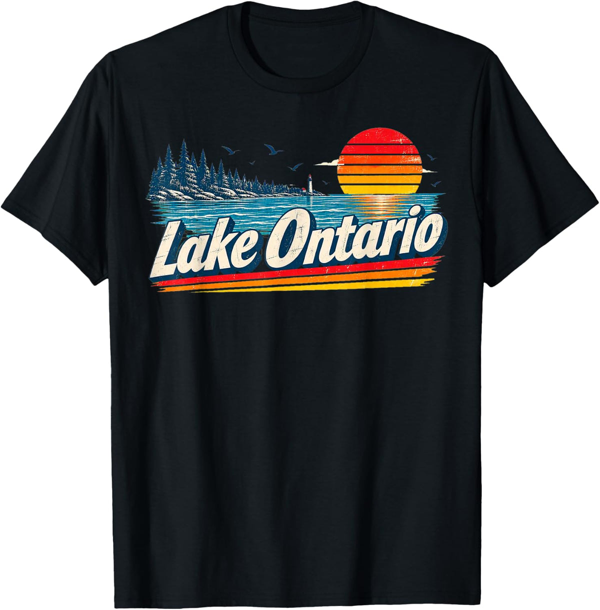 Retro Lake Ontario T-Shirt, Vintage Sunset Lake Graphic Tee, Men Women Casual Short Sleeve Top, Ontario Lake Souvenir Shirt