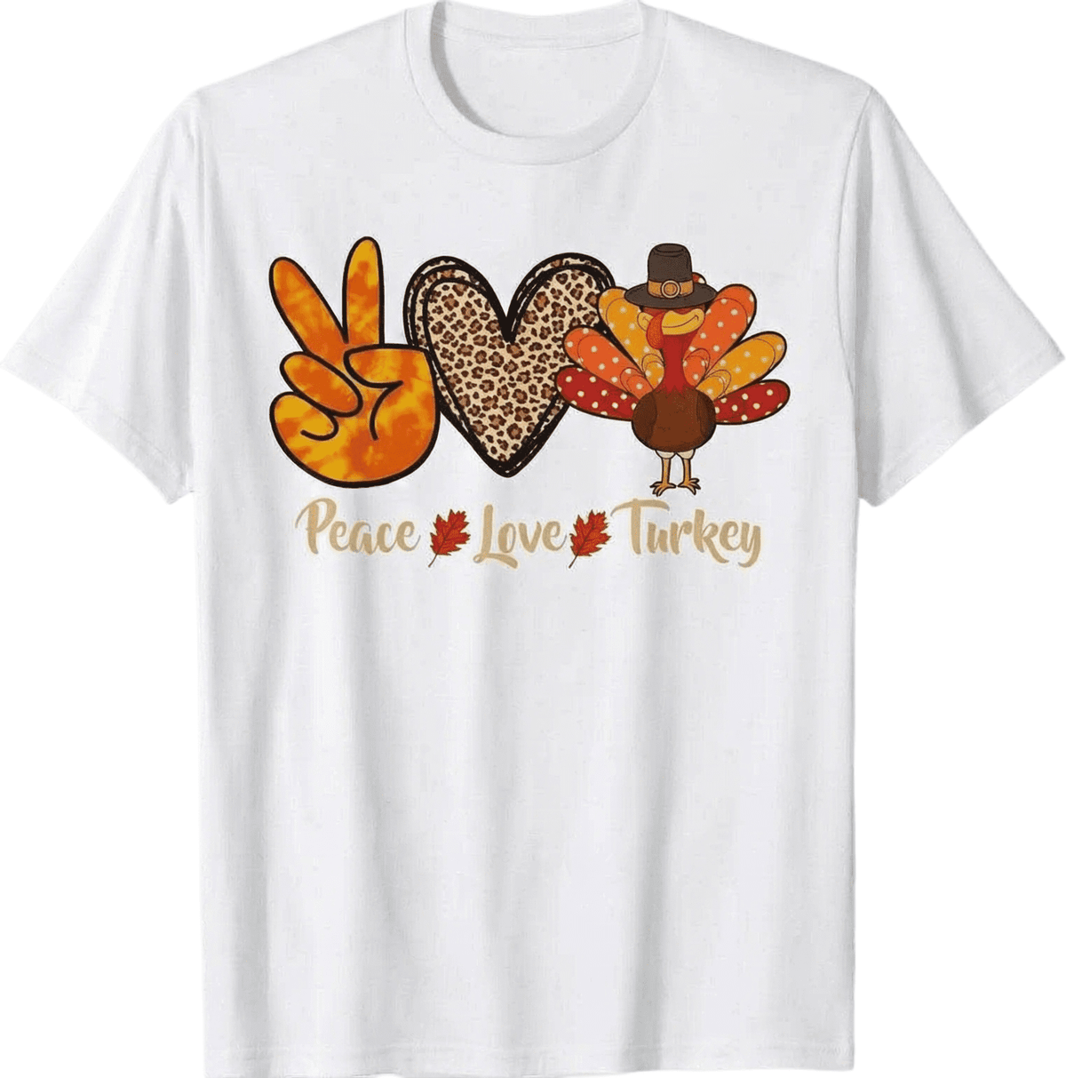 Peace Love Turkey Thanksgiving Graphic T‑Shirt, Casual Crew Neck Short Sleeve Unisex Tee