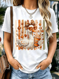 Women's Fall Duck Pumpkin Spice Latte Graphic T-Shirt Cute Maple Leaf Autumn Casual Tee