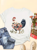 Women's Floral Chicken Graphic T-Shirt Watercolor Wildflower Hen Farm Animal Casual Summer Tee