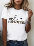 Women's Girl Mama Leopard Print Graphic T-Shirt Short Sleeve Casual Mom Tee
