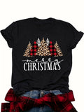Women's Merry Christmas Graphic T-Shirt Leopard Buffalo Plaid Christmas Tree Holiday Winter Casual Tee