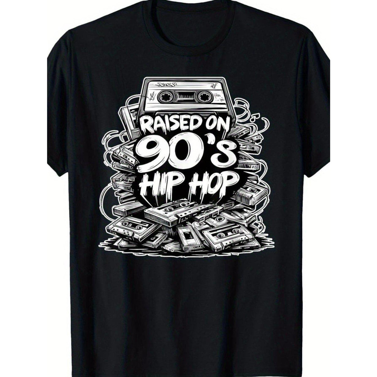 Men'S Vintage 90s Hip-Hop T-Shirt | Retro Cassette Tape Graffiti Shirt, Crew Neck, Casual Streetwear for Concerts & Everyday