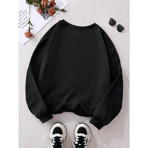 Leopard & Slogan Graphic Thermal Lined Sweatshirt, For Winter Pullover Fall Outfit Autumn