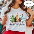 Merry And Bright Christmas Tree Tee,Watercolor Christmas Tree Shirt, Merry Christmas Party Tee, Holiday Gift for Women