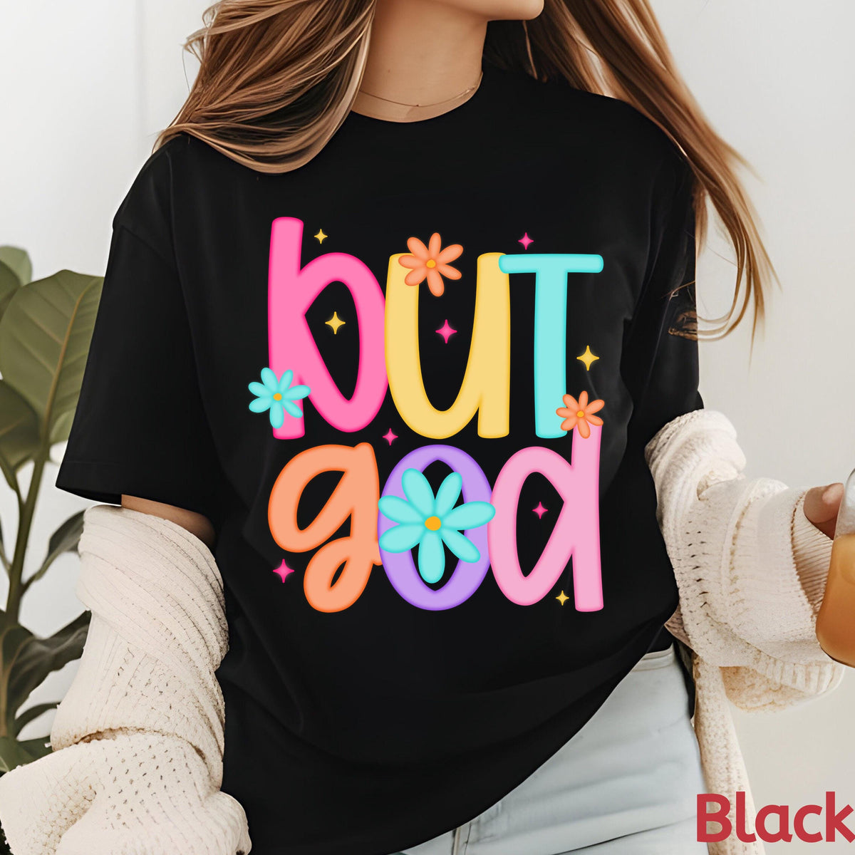 But God Retro Christian T-Shirt，Faith Graphic Tee, Religious Clothing for Women
