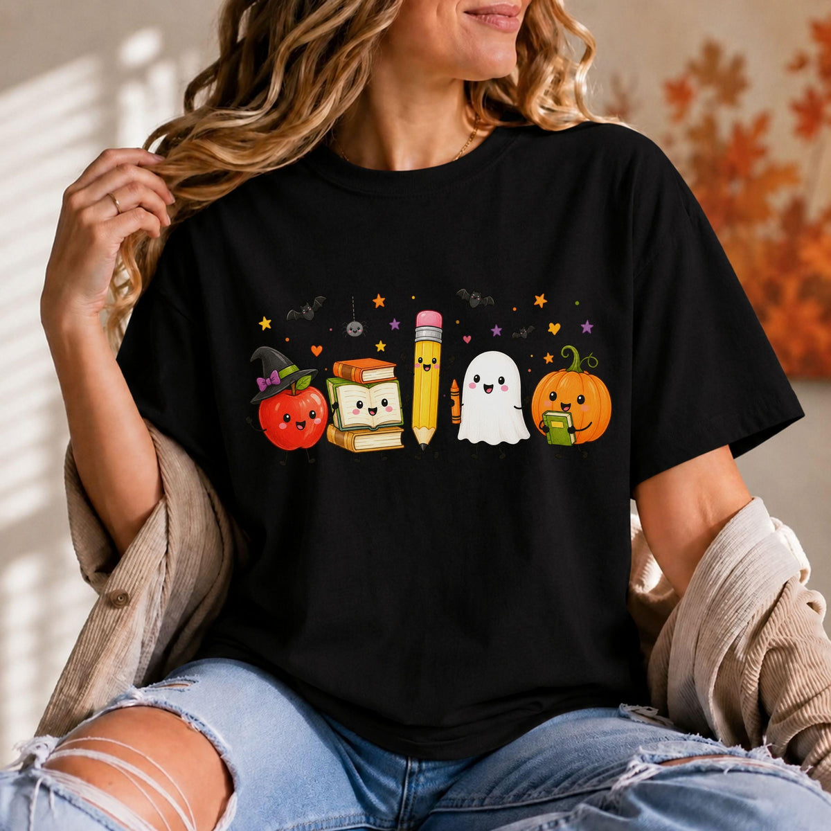 Halloween Teacher Shirt, Spooky Teacher Tee, Fall Teaching Crewneck Short Sleeve Tshirt，Women Halloween Tshirt For Teacher