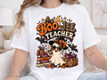 Halloween Teacher Shirt, Boo-Jee Teacher Ghost Graphic Tee, Leopard Pumpkin Halloween T-Shirt, Fall Educator Gift, Casual Halloween Top